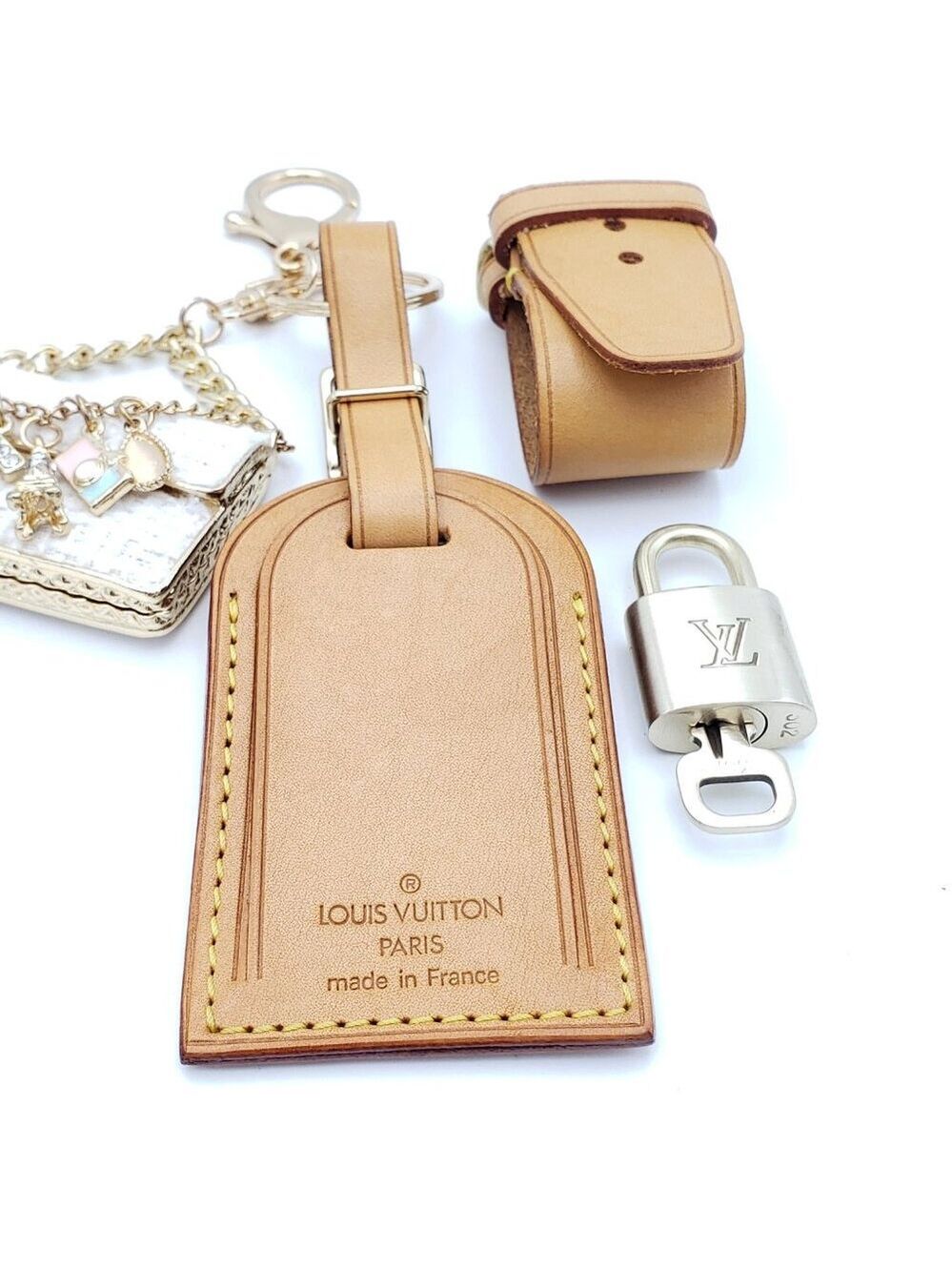 Authentic Louis Vuitton Luggage Nametag and Gold Padlock with Unbranded Keycharm - Picture 6 of 8